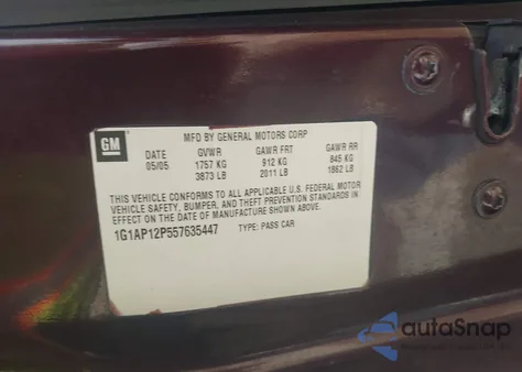 2005 Chevrolet Cobalt Ss Supercharged из США, поврежденный, VIN 1G1AP12P557635447